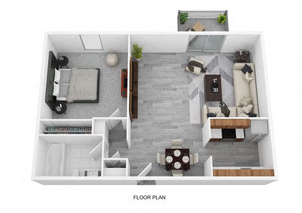 Floor plan for 1 bed, 1 bath, 645 sqft